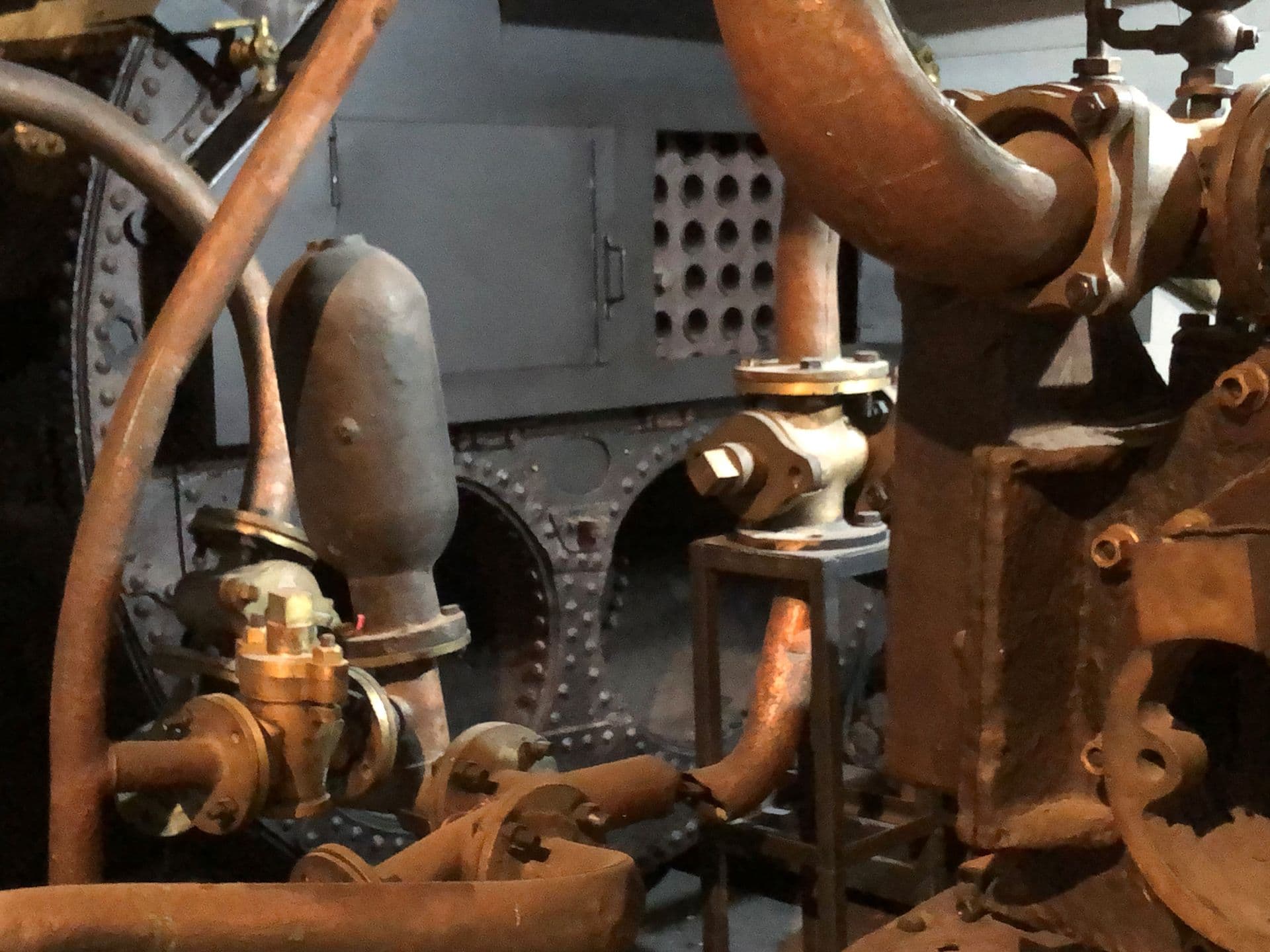 Image looking to the back of the inside of the engine with two large round holes